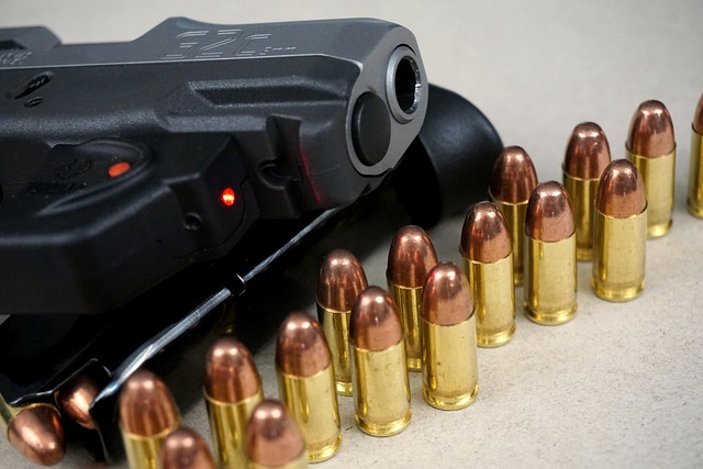 Gun and bullets. 